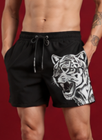 Black Tiger Print Swim Shorts