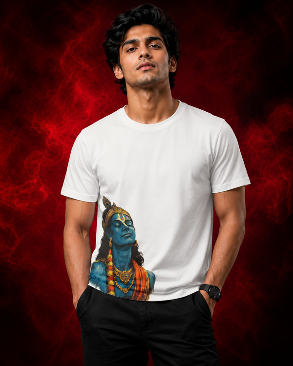 Lord Krishna Printed T-Shirt for Men | Premium Cotton Regular Fit Streetwear | 220gsm