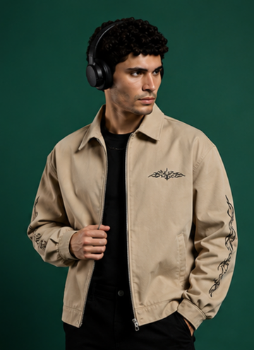 Beige Graphic Casual Jacket