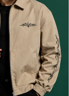 Beige Graphic Casual Jacket