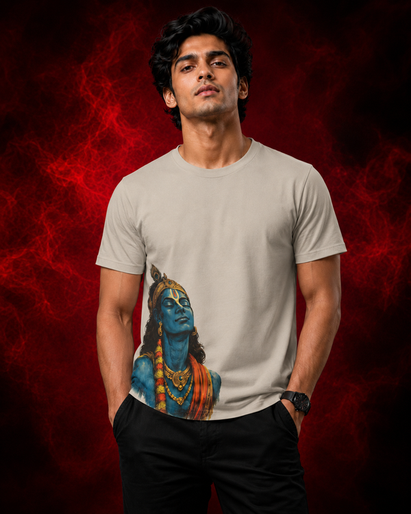Lord Krishna Printed T-Shirt for Men | Premium Cotton Regular Fit Streetwear | 220gsm