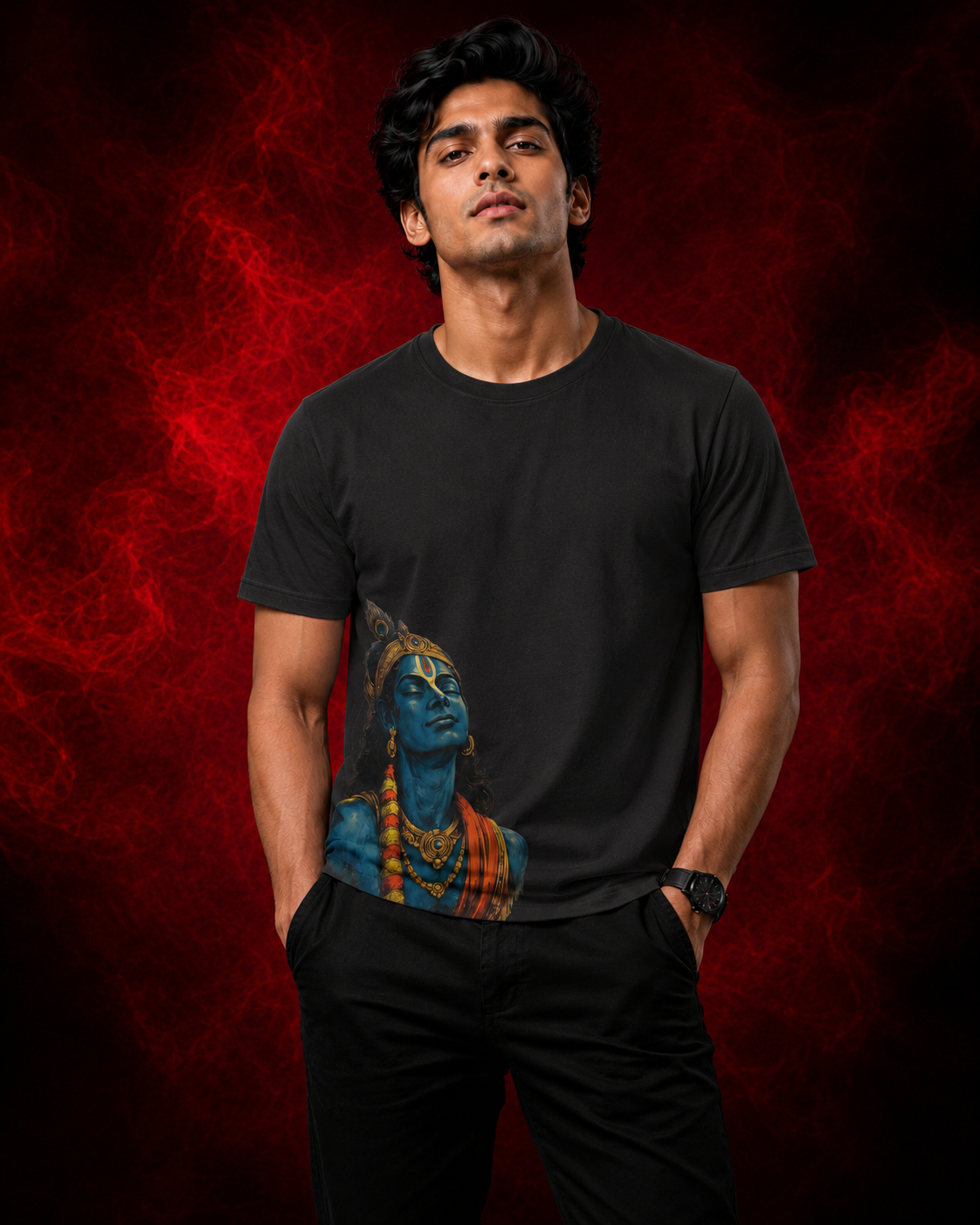 Lord Krishna Printed T-Shirt for Men | Premium Cotton Regular Fit Streetwear | 220gsm