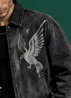 Washed Black Eagle Denim Jacket