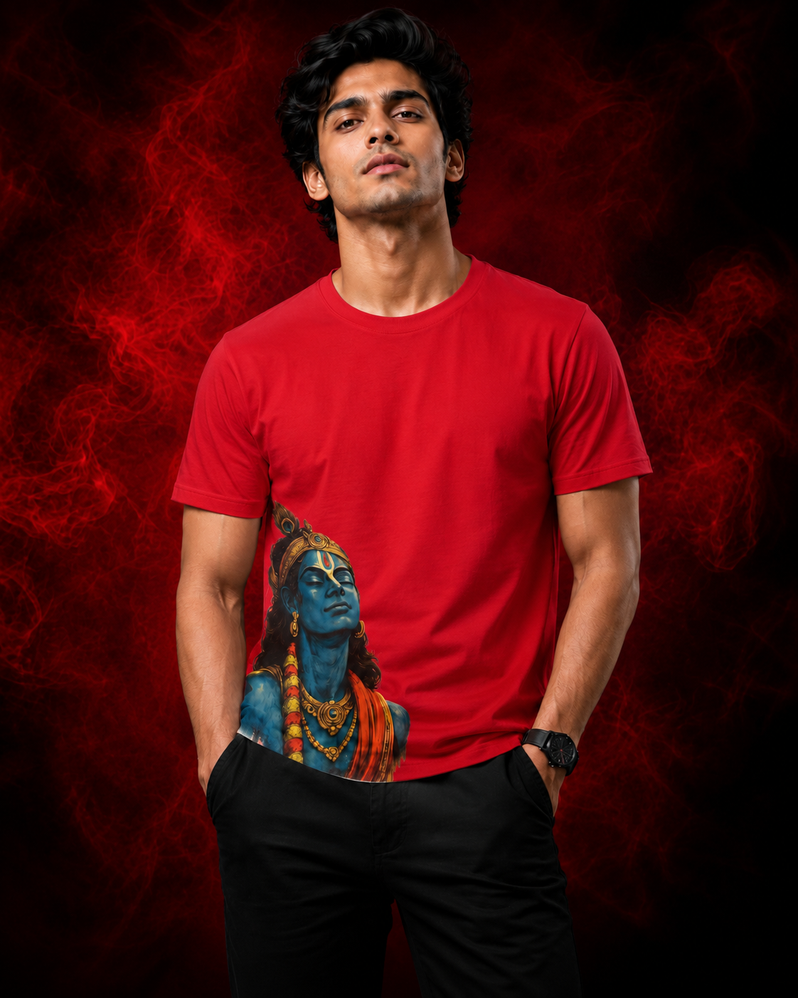 Lord Krishna Printed T-Shirt for Men | Premium Cotton Regular Fit Streetwear | 220gsm