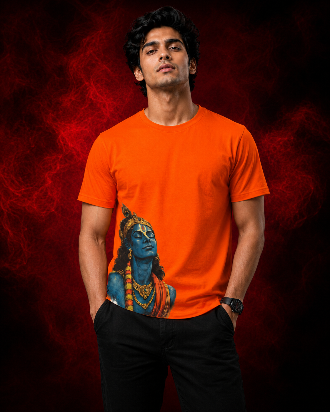 Lord Krishna Printed T-Shirt for Men | Premium Cotton Regular Fit Streetwear | 220gsm