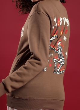 Women's Oversized Graphic Printed Sweatshirt – Coffee Brown
