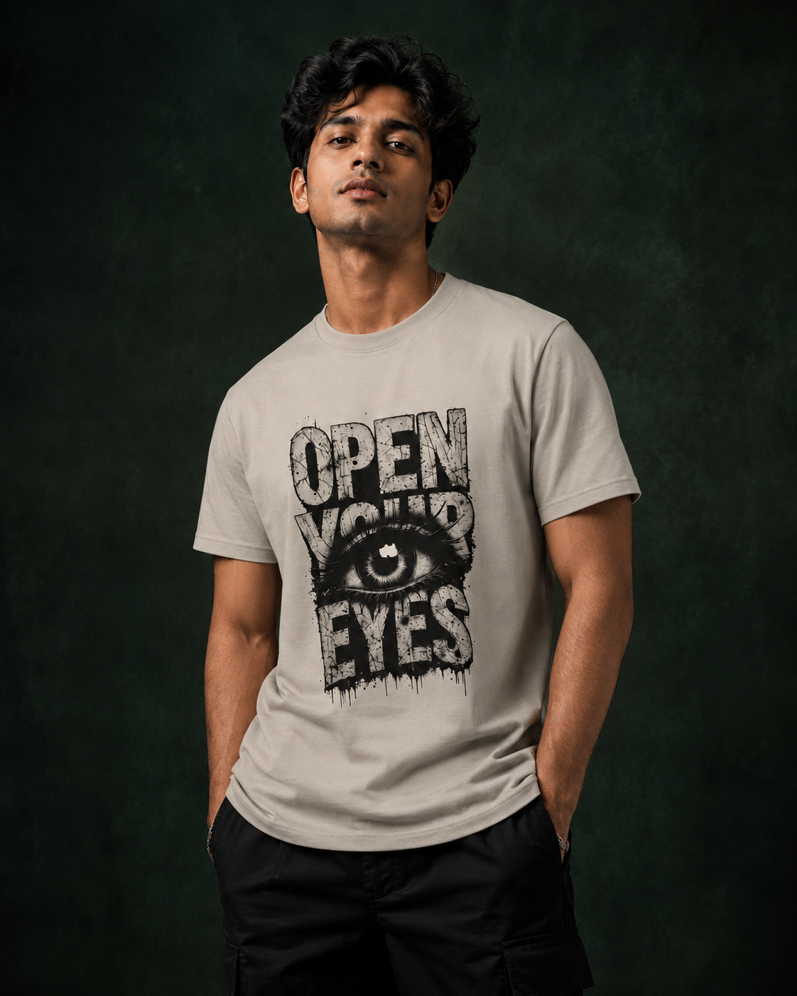 Open Your Eyes Printed T-Shirt for Men | Premium Cotton Regular Fit Streetwear | 220gsm
