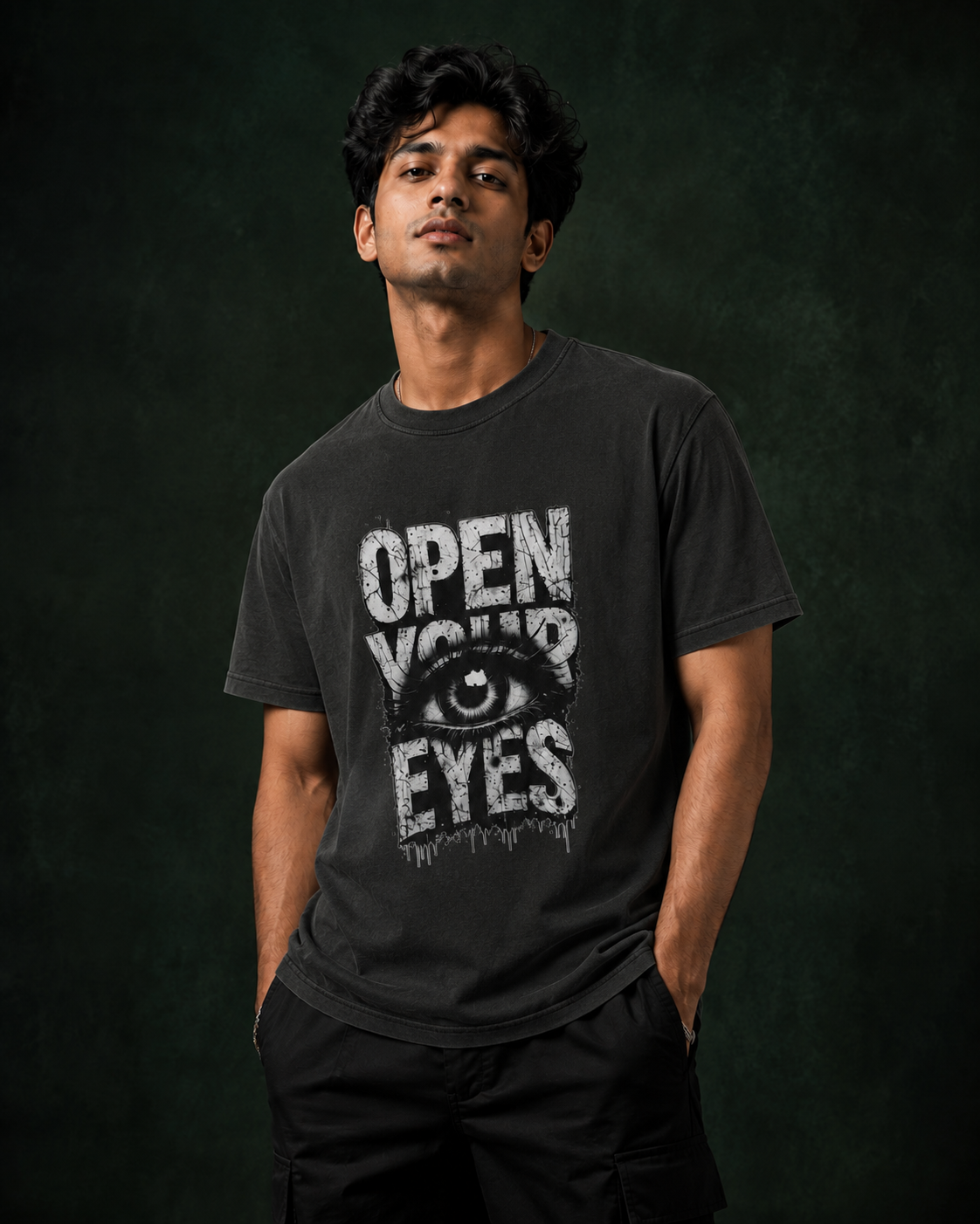 Open Your Eyes Printed T-Shirt for Men | Premium Cotton Regular Fit Streetwear | 220gsm