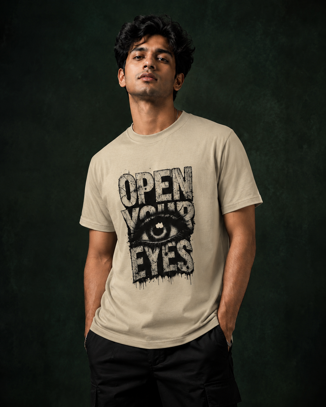 Open Your Eyes Printed T-Shirt for Men | Premium Cotton Regular Fit Streetwear | 220gsm