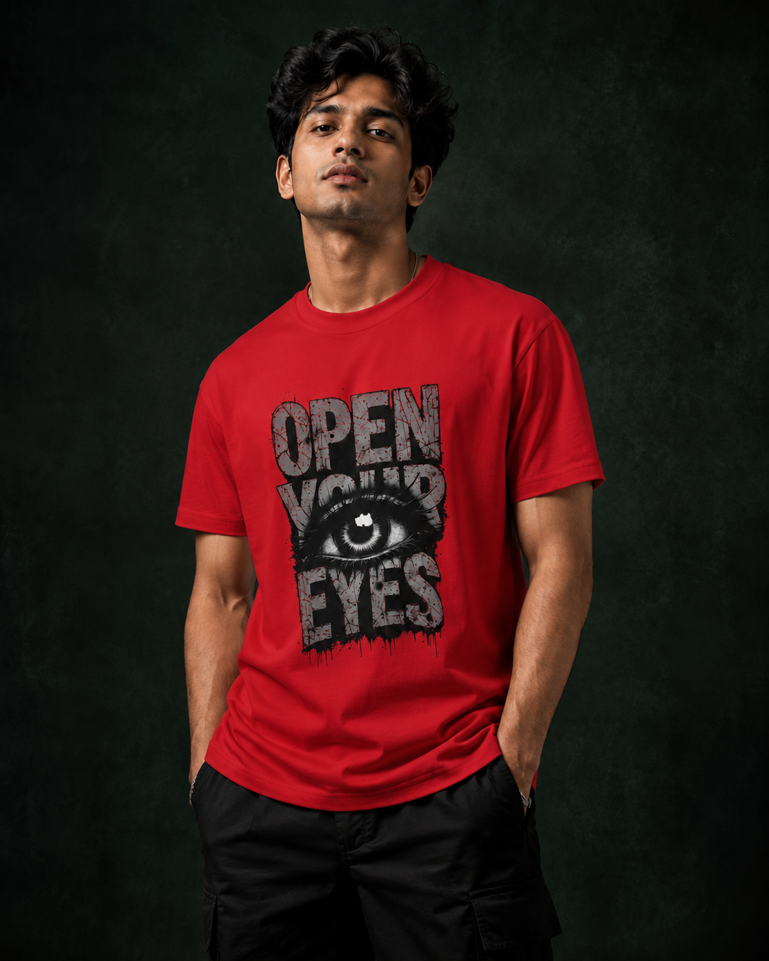 Open Your Eyes Printed T-Shirt for Men | Premium Cotton Regular Fit Streetwear | 220gsm