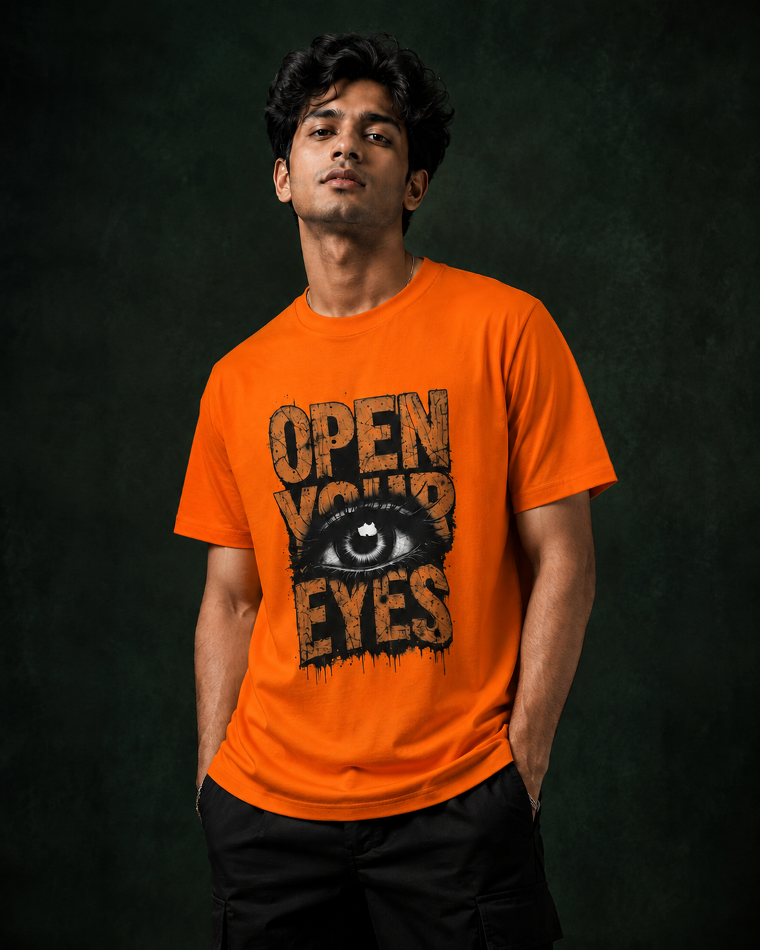 Open Your Eyes Printed T-Shirt for Men | Premium Cotton Regular Fit Streetwear | 220gsm