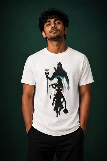 Mahadev Ram Krishna Hanuman Printed T-Shirt for Men | Premium Cotton Regular Fit Streetwear | 220gsm