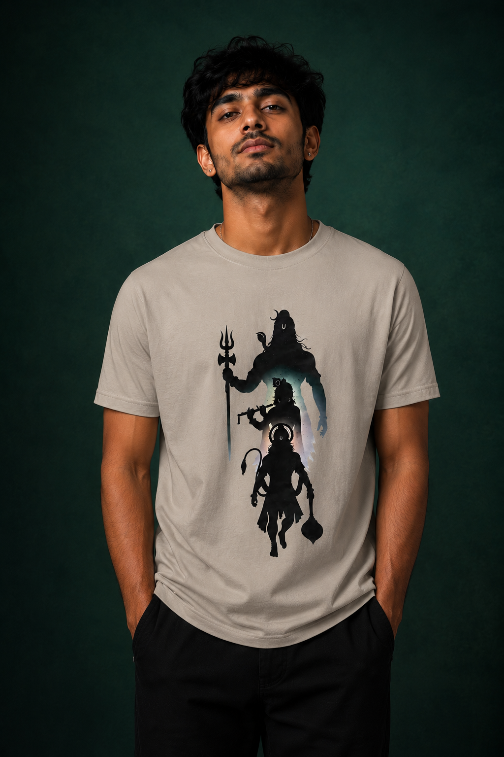 Mahadev Ram Krishna Hanuman Printed T-Shirt for Men | Premium Cotton Regular Fit Streetwear | 220gsm