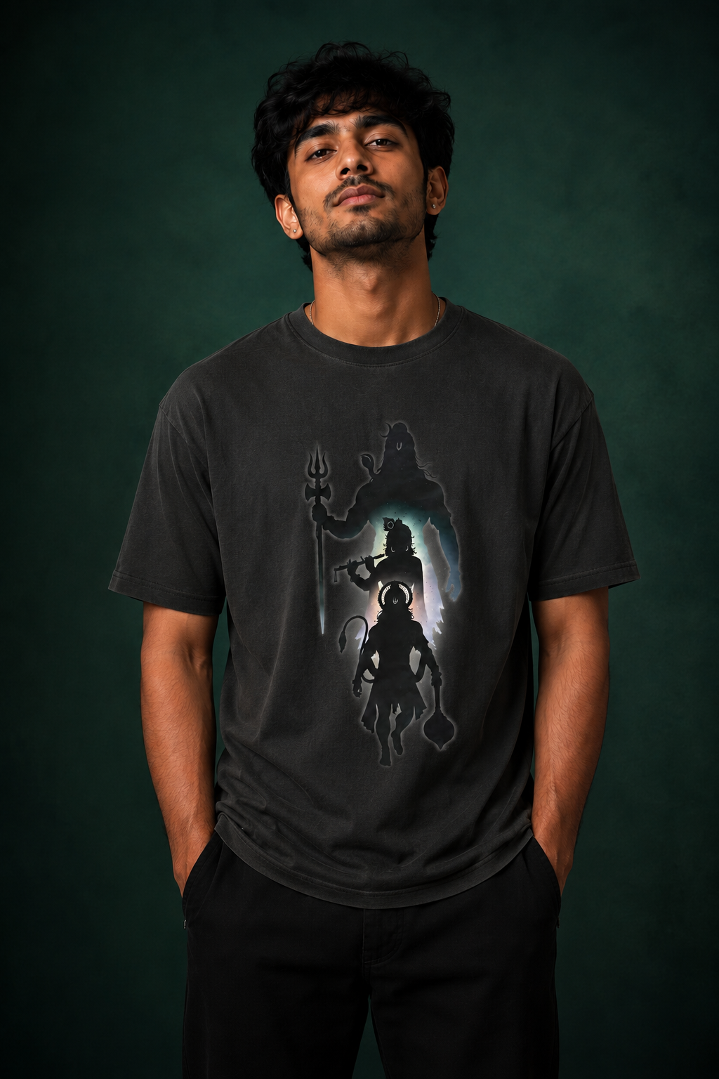 Mahadev Ram Krishna Hanuman Printed T-Shirt for Men | Premium Cotton Regular Fit Streetwear | 220gsm