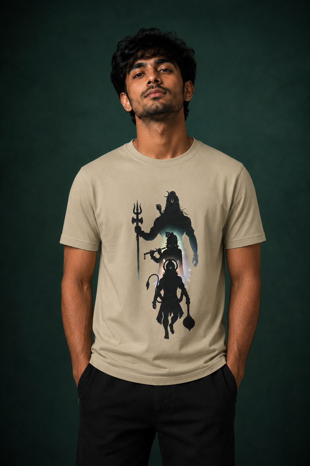 Mahadev Ram Krishna Hanuman Printed T-Shirt for Men | Premium Cotton Regular Fit Streetwear | 220gsm