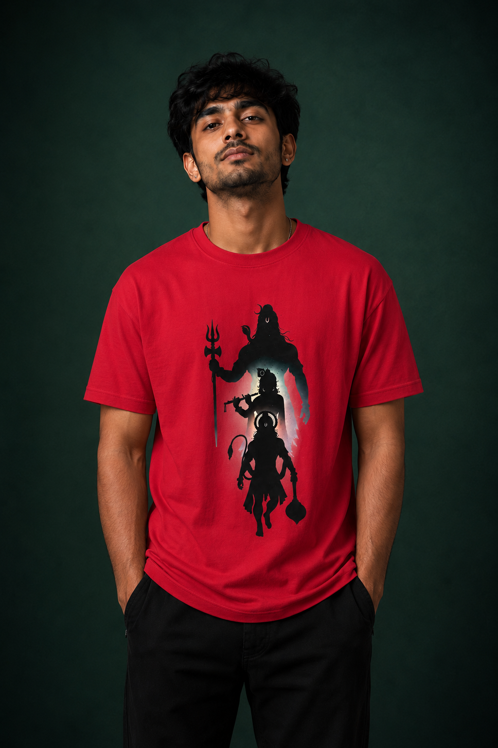 Mahadev Ram Krishna Hanuman Printed T-Shirt for Men | Premium Cotton Regular Fit Streetwear | 220gsm