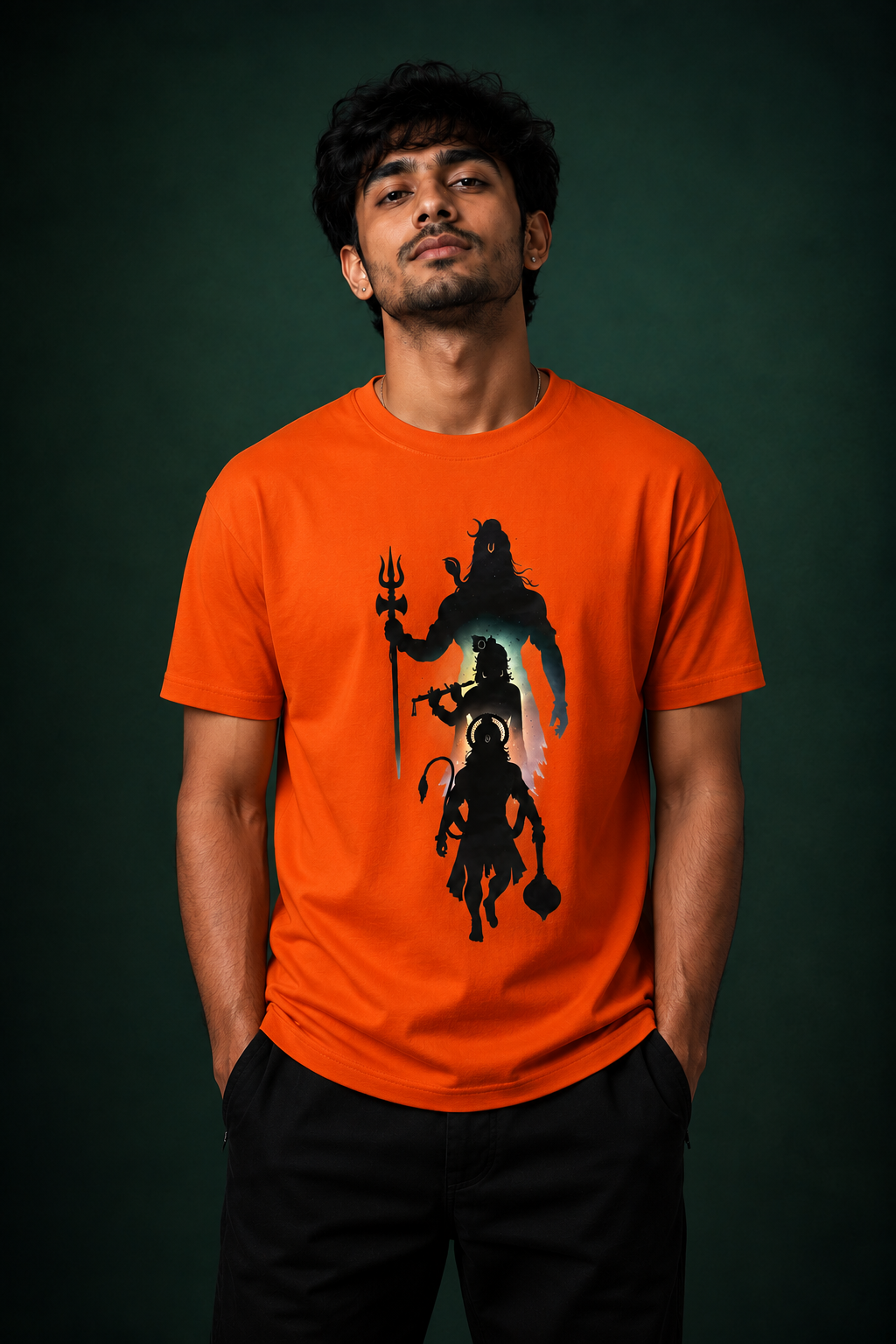 Mahadev Ram Krishna Hanuman Printed T-Shirt for Men | Premium Cotton Regular Fit Streetwear | 220gsm