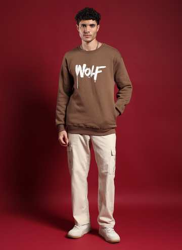 Men's Wolf Graphic Oversized Sweatshirt – Brown