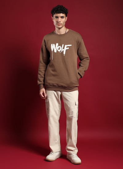 Men's Wolf Graphic Oversized Sweatshirt – Brown