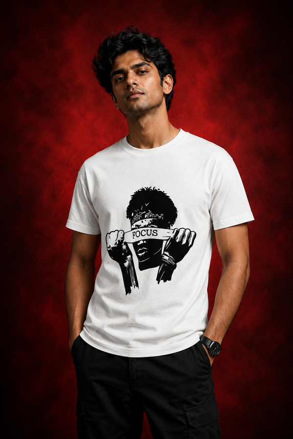 Focus Printed T-Shirt for Men | Premium Cotton Regular Fit Streetwear | 220gsm