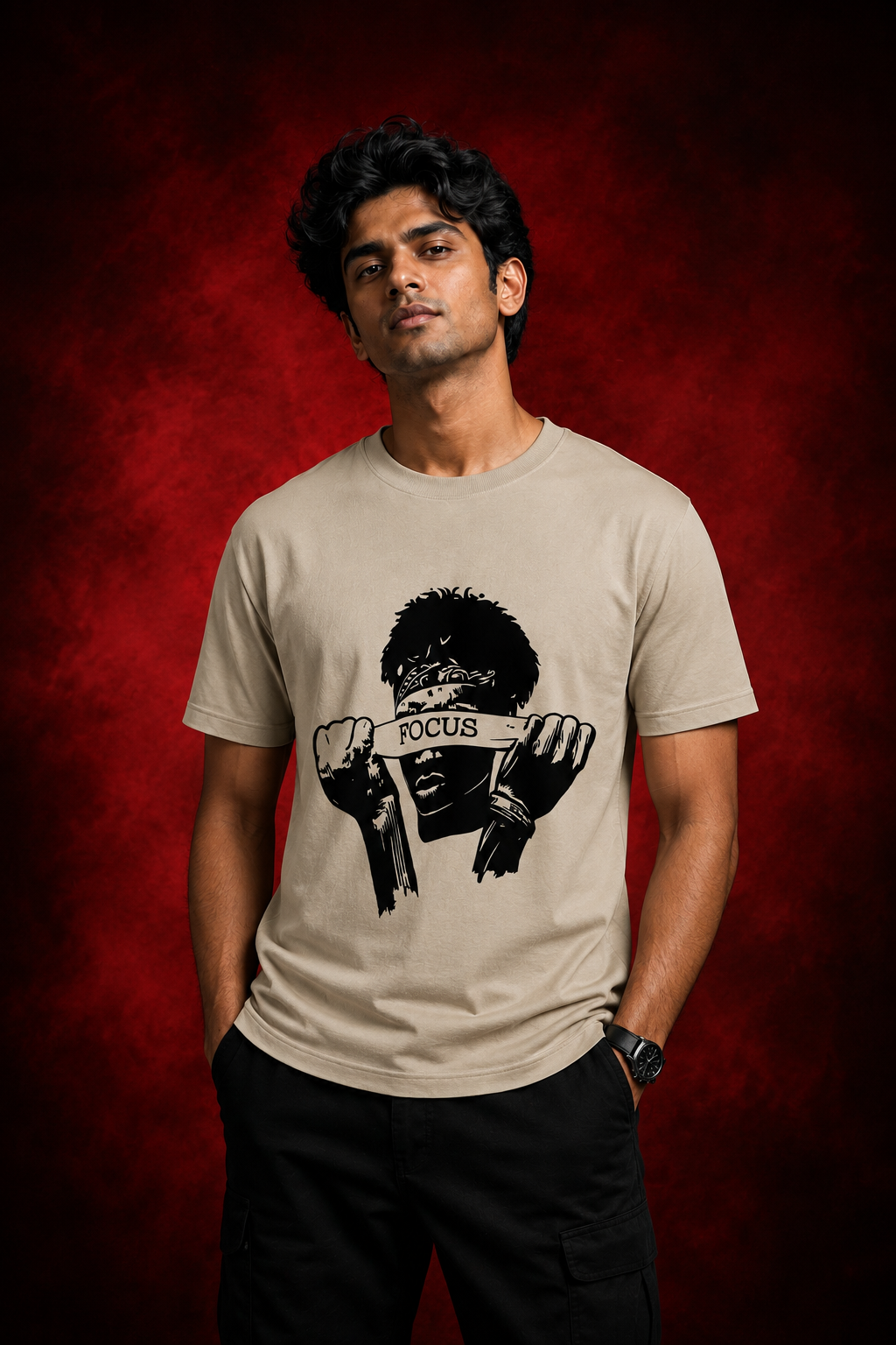 Focus Printed T-Shirt for Men | Premium Cotton Regular Fit Streetwear | 220gsm
