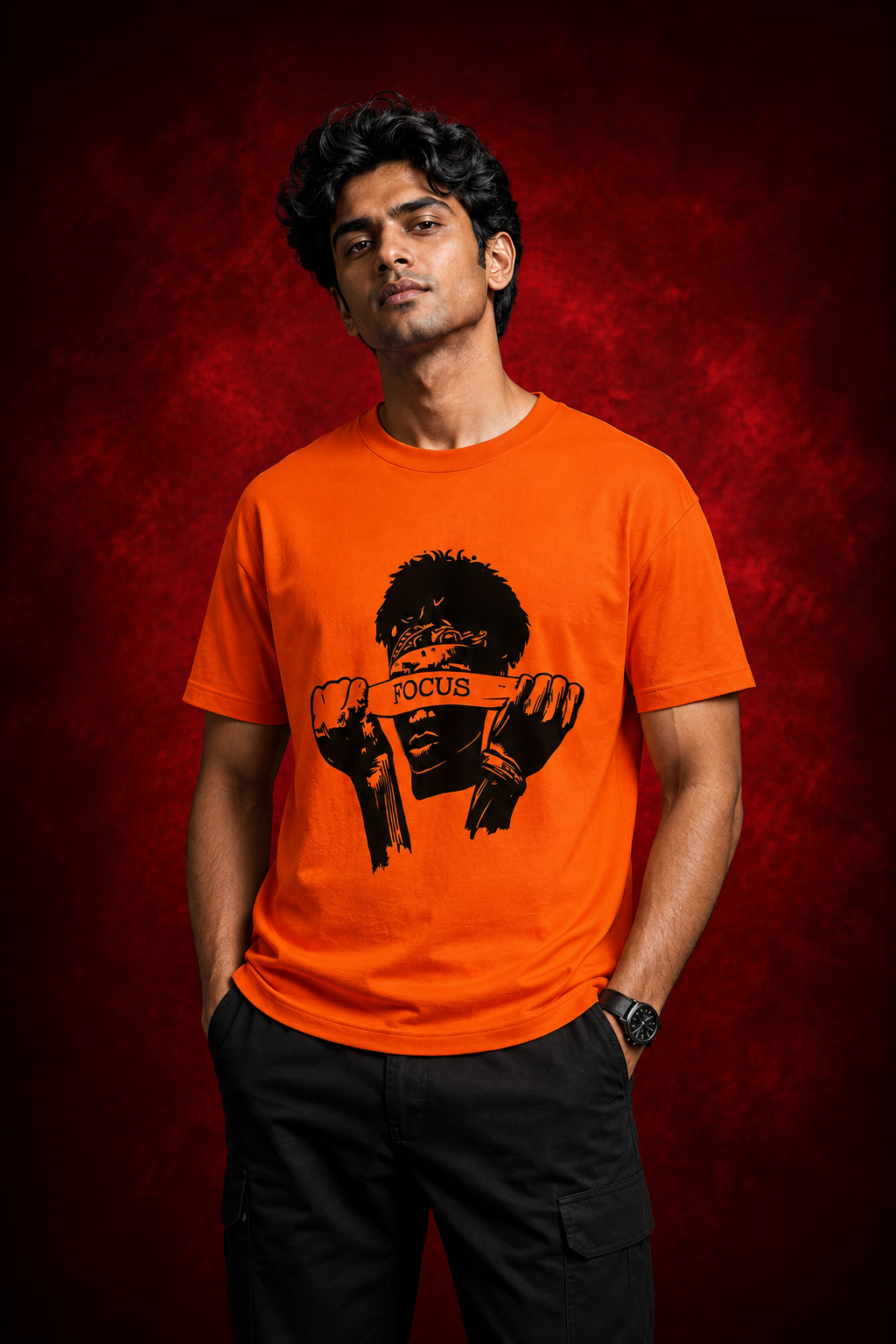 Focus Printed T-Shirt for Men | Premium Cotton Regular Fit Streetwear | 220gsm
