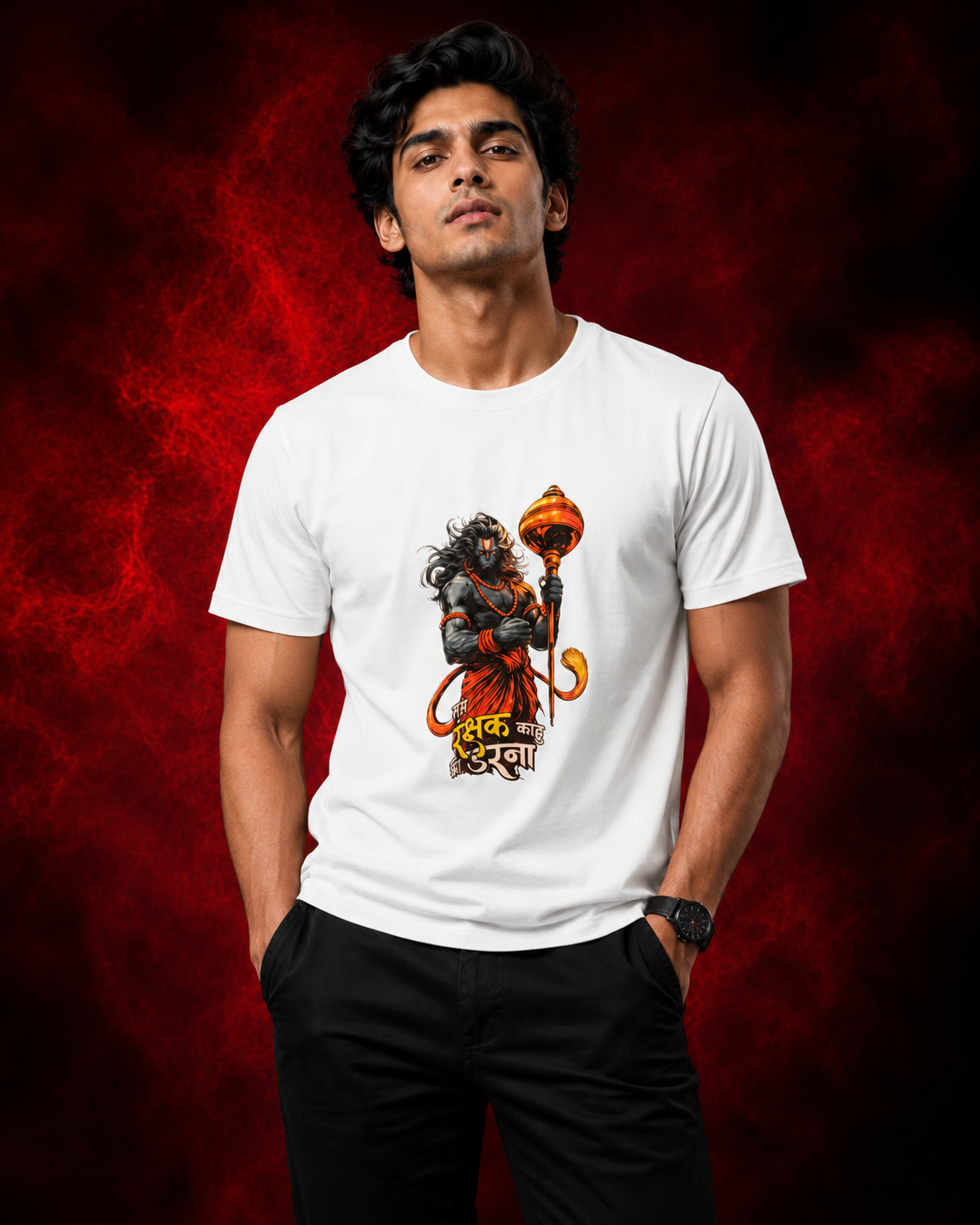 Hanuman Ji Printed T-Shirt for Men | Premium Cotton Regular Fit Streetwear | 220gsm