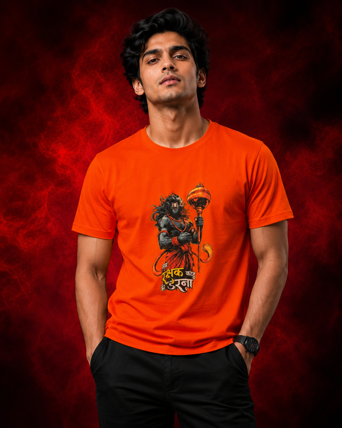 Hanuman Ji Printed T-Shirt for Men | Premium Cotton Regular Fit Streetwear | 220gsm