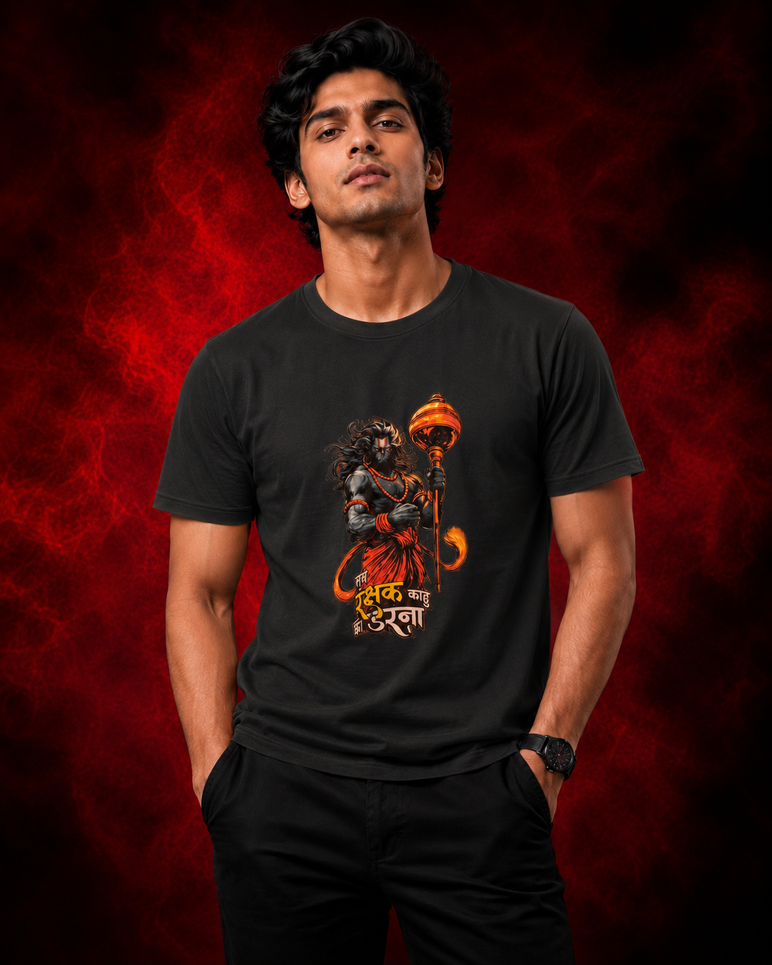 Hanuman Ji Printed T-Shirt for Men | Premium Cotton Regular Fit Streetwear | 220gsm