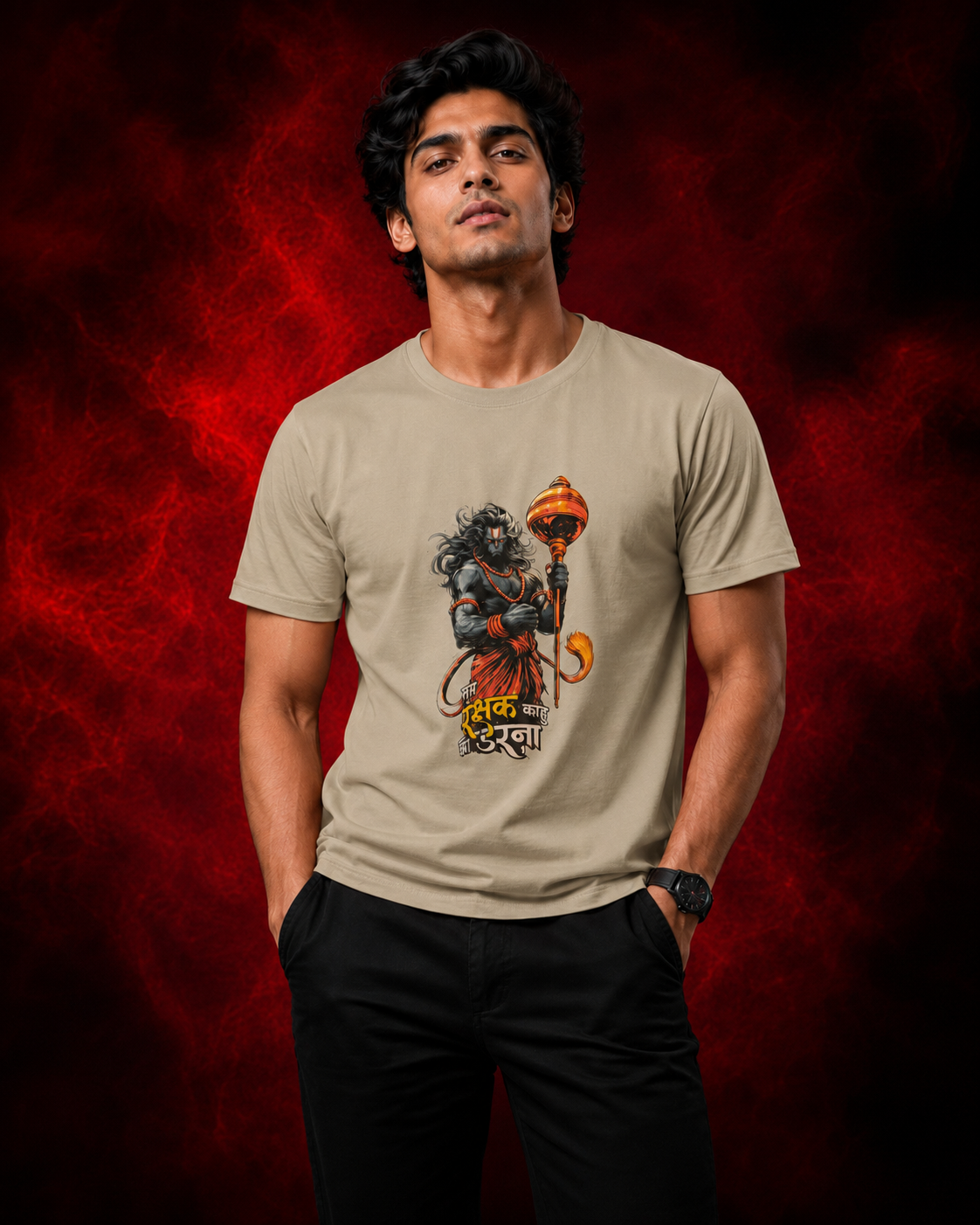 Hanuman Ji Printed T-Shirt for Men | Premium Cotton Regular Fit Streetwear | 220gsm