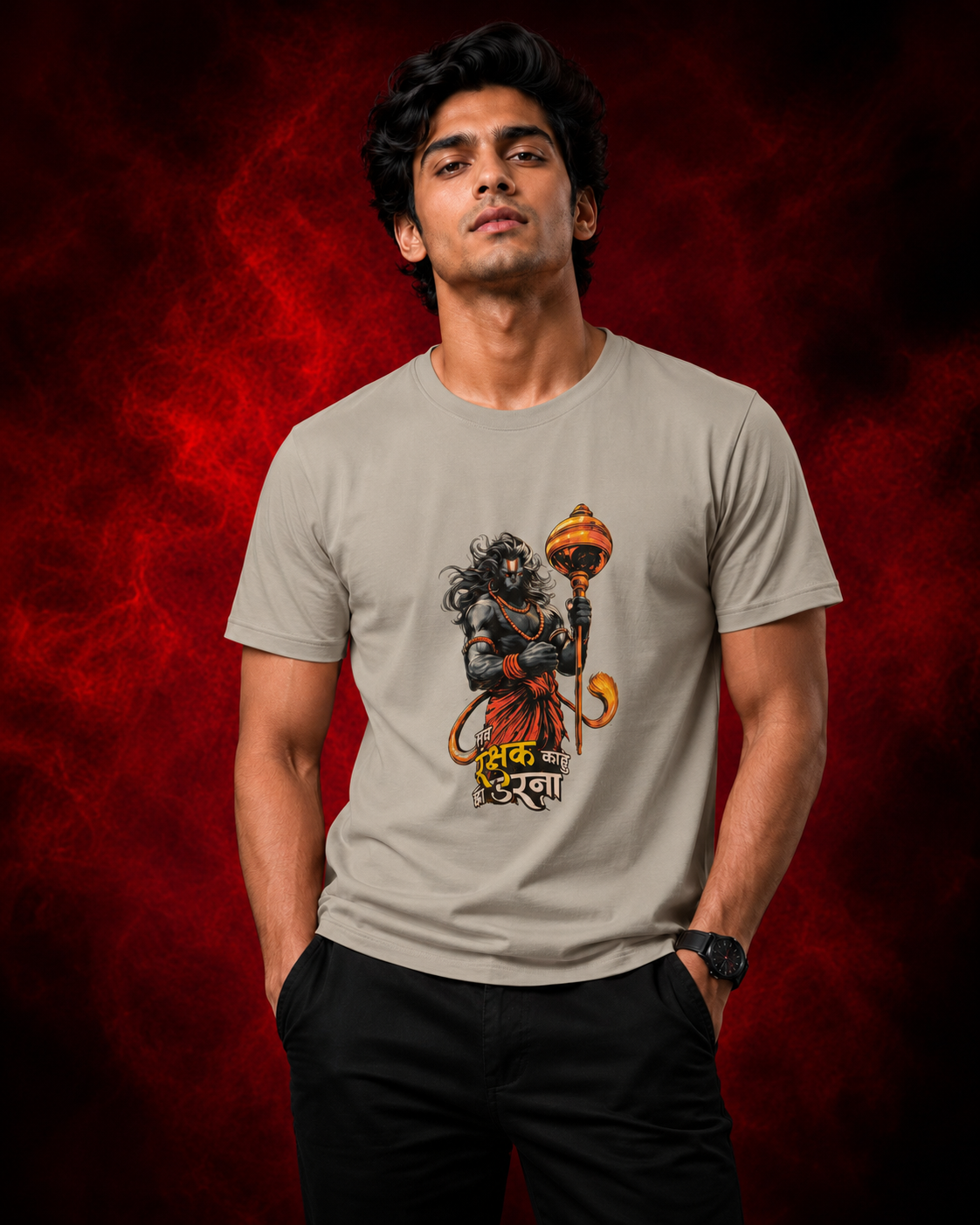 Hanuman Ji Printed T-Shirt for Men | Premium Cotton Regular Fit Streetwear | 220gsm