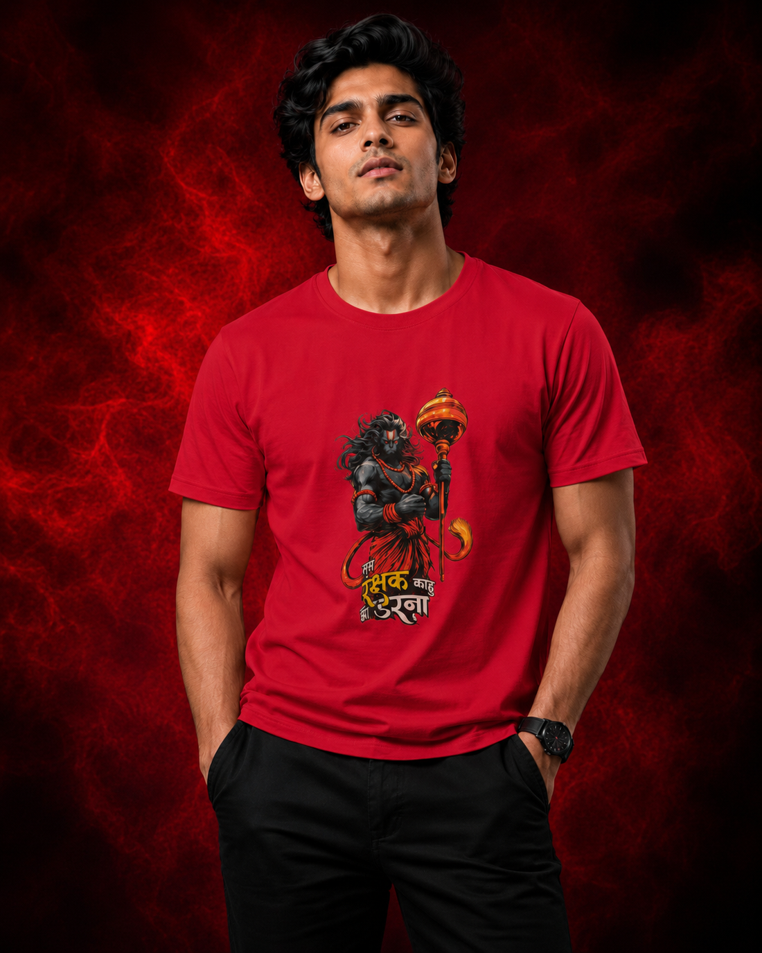 Hanuman Ji Printed T-Shirt for Men | Premium Cotton Regular Fit Streetwear | 220gsm